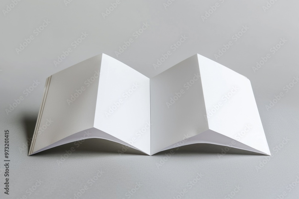Poster a blank page of a white book lying on a neutral gray surface, perfect for background or creative com