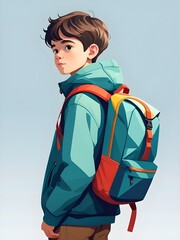 Digital illustration of a young boy wearing a backpack