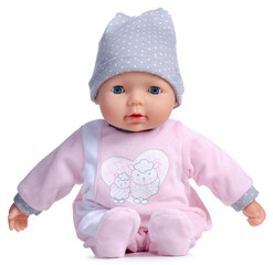 Pink doll baby toy on white background isolation