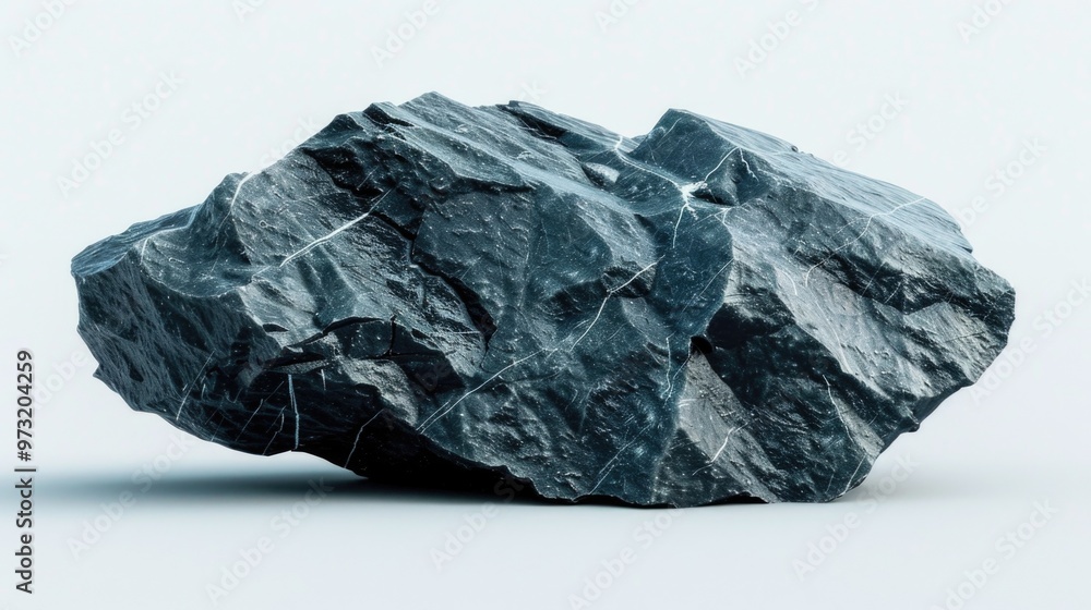 Poster a large rock sits atop a white surface, suitable for use in science, nature, or architecture illustr