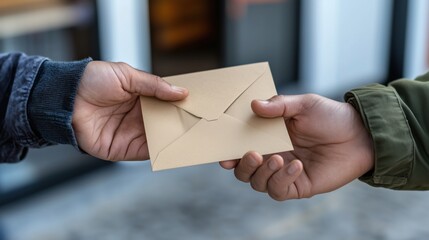 Handing over an envelope: symbol of communication and exchange in everyday life