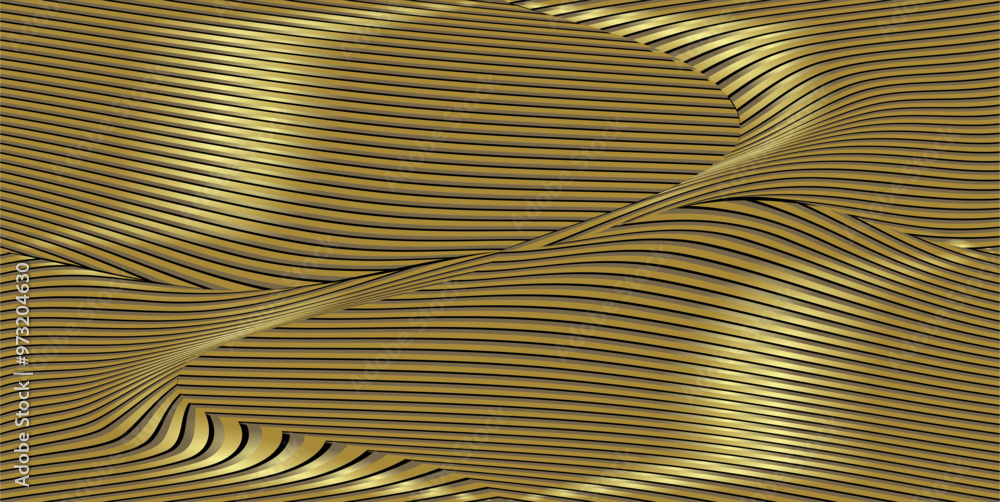 Poster a composition of repeating curved lines in brown and gold which creates a certain effect as backgrou