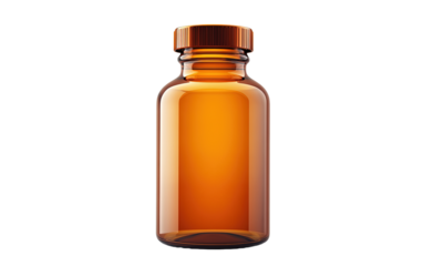 Blank amber pharmaceutical bottle isolated on white or transparent background