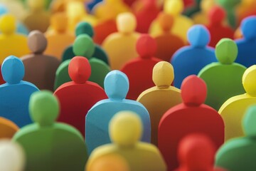 Obraz premium A vibrant display of paper cut-outs representing a large crowd of diverse individuals standing side by side in a lively atmosphere. Beautiful simple AI generated image