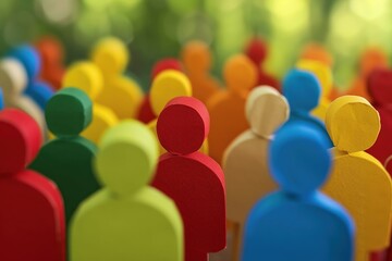 A close-up view of a large group of colorful paper cutout figures standing together. Beautiful simple AI generated image