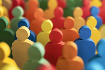 A vibrant display of paper cut-outs representing a large crowd of diverse individuals standing side by side in a lively atmosphere. Beautiful simple AI generated image