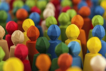 A large crowd of diverse people in paper cut-out style. Beautiful simple AI generated image