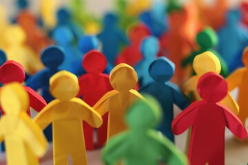 A large crowd of diverse people in paper cut-out style. Beautiful simple AI generated image
