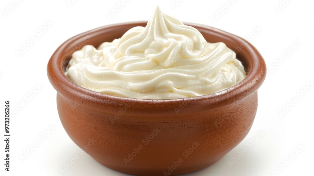 Poster A bowl of sweet whipped cream on a clean white surface