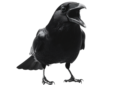 Black crow isolated on white or transparent background