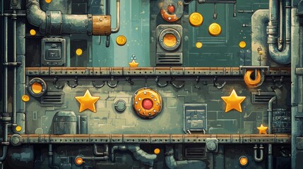 Fototapeta premium Retro Arcade Game Level Map Interface. AI generated illustration