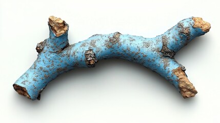A vibrant blue twig with textured bark on a neutral background, perfect for nature-inspired designs and artistic projects.