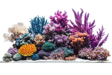 Close-up of various coral species on a clean white background, perfect for design and marketing projects