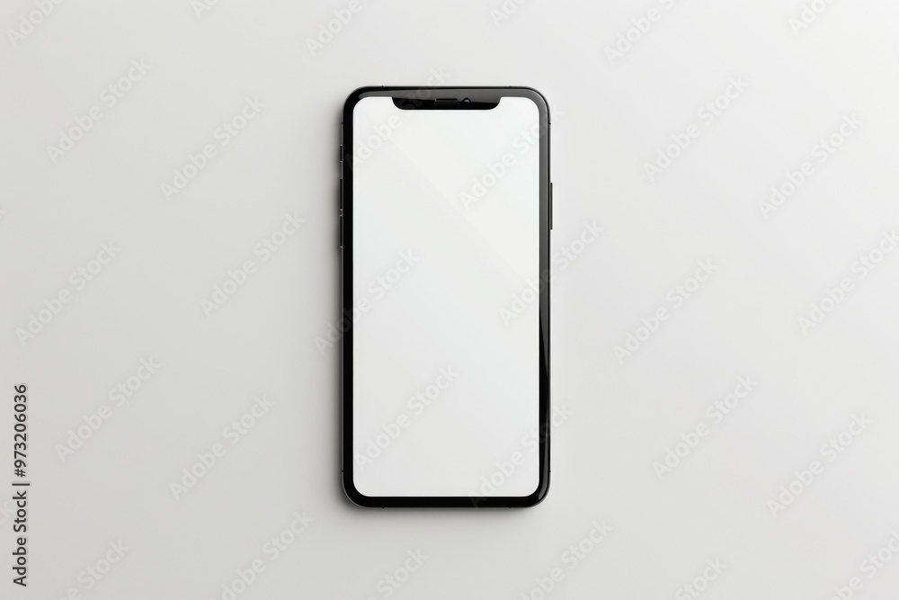 Poster a smartphone with a blank screen placed on a white surface, great for backgrounds or technology-them