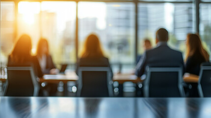 Blurred Image of People in a Glass Office Meeting with Softly Blurred Background – Capturing the Ambiance of a Professional Business Environment, Ideal for Corporate, Workplace, Collaboration Themes.