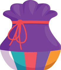 Korean traditional pouch bokjumeoni with colorful stripes holding a gift, a lucky charm for lunar new year celebration