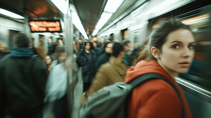 Urban commute dynamics: motion blur in a busy subway station for modern city life concept