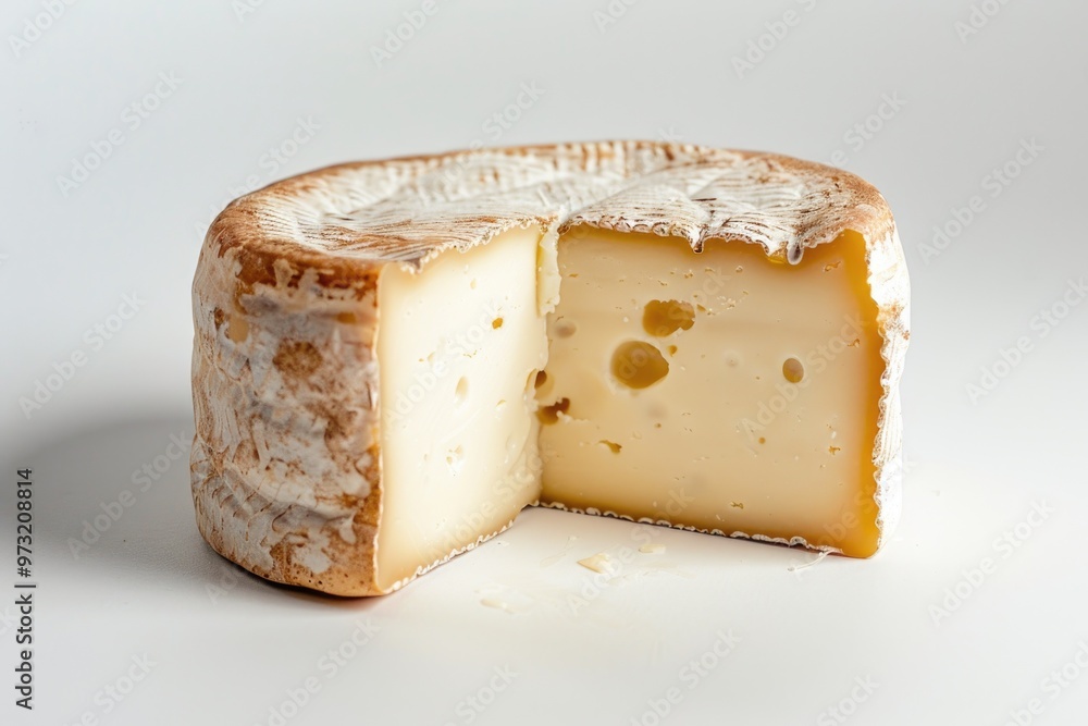 Poster A piece of cheese with a chunk missing, perfect for a snack or recipe