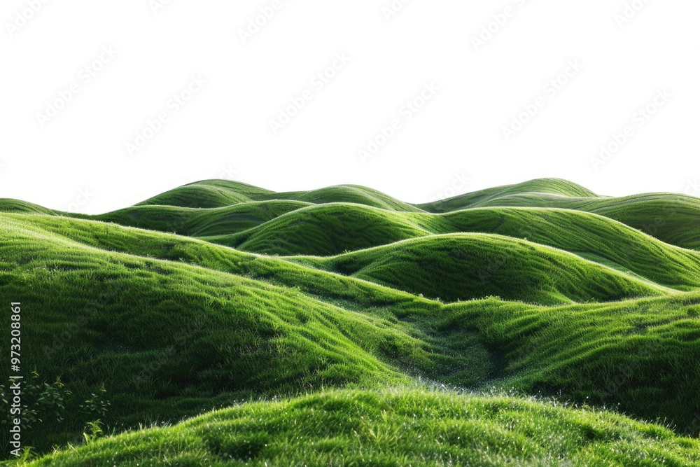 Poster field of green grass with hills in the background suitable for outdoor or nature-related concepts