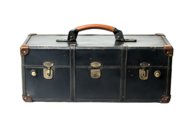 Black vintage leather suitcase isolated on white or transparent background