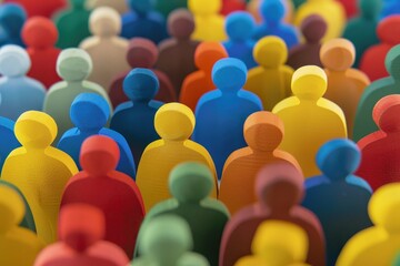 Obraz premium Large, vibrant crowd of diverse paper-cutout people, symbolizing unity, diversity, and community in a colorful style.. Beautiful simple AI generated image