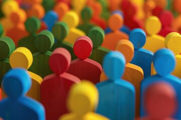 A tightly framed scene of a diverse, paper cut-out crowd, each figure distinct yet part of a larger, colorful community. Beautiful simple AI generated image