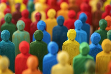 Fototapeta premium Large, vibrant crowd of diverse paper-cutout people, symbolizing unity, diversity, and community in a colorful style.. Beautiful simple AI generated image