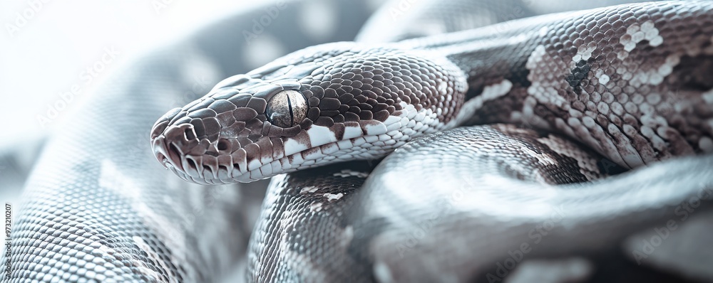 Poster close-up photograph of a python's textured scales showcasing intricate patterns and natural beauty
