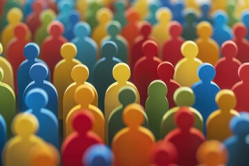 Obraz premium A tightly framed scene of a diverse, paper cut-out crowd, each figure distinct yet part of a larger, colorful community. Beautiful simple AI generated image
