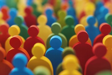 Obraz premium Large, vibrant crowd of diverse paper-cutout people, symbolizing unity, diversity, and community in a colorful style.. Beautiful simple AI generated image
