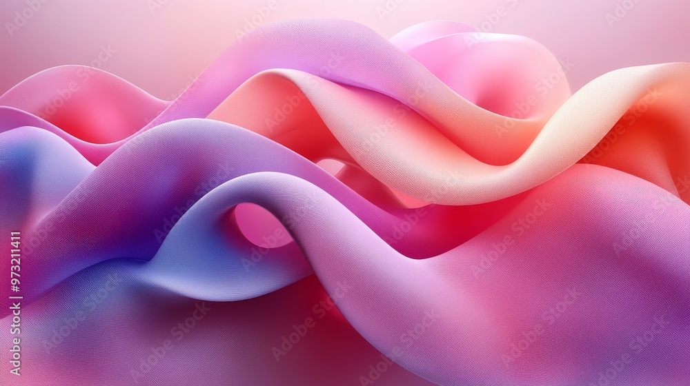 Poster abstract waves of soft fabric in pink and blue tones, creating a serene and tranquil atmosphere for 