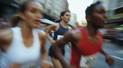 Dynamic marathon runners in motion blur for sports and fitness themes