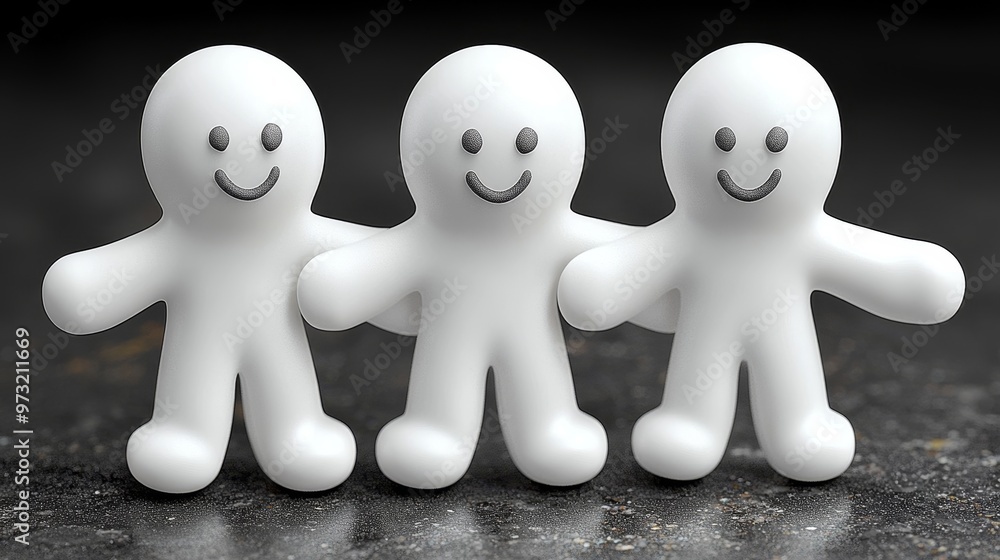 Poster cheerful, smiling figures symbolizing friendship and unity, perfect for representing teamwork and so