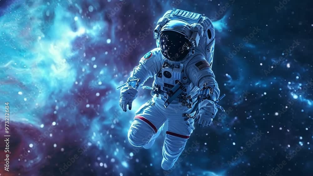 Aufkleber astronaut is floating in the void of space surrounded by a blue and purple galaxy, exploring the uni
