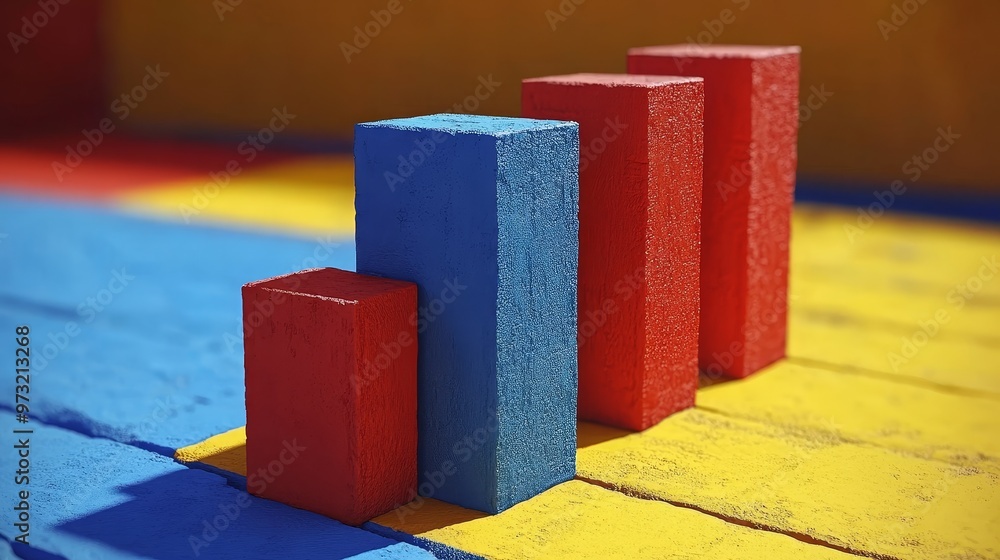 Aufkleber colorful wooden blocks arranged in a bar chart display showcasing growth and progress on a vibrant s