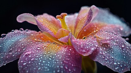 A close-up shot of a single flower, like a rose or orchid, with intricate details of petals and textures that highlight its natural beauty