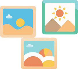 Fototapeta premium Summer cute elements set. Swimsuit, ice cream, palm leaves, beach umbrella, soda. Isolated vector illustration for posters, cards, background