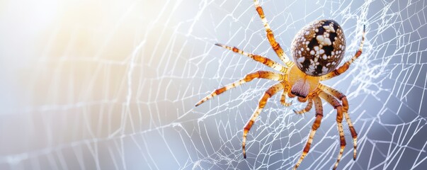 Obraz premium Detailed shot of a spider meticulously spinning its intricate web in a natural setting.