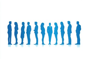 Blue silhouettes of business people standing in a row on a white background design uses blue colors for a professional work team or company logo presentation banner template concept idea Generative AI