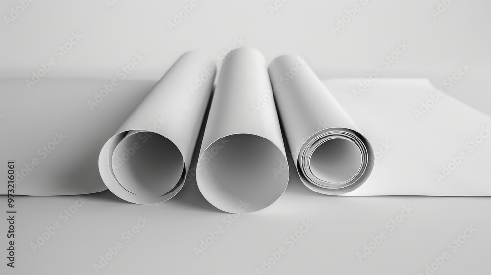 Poster three rolls of paper sit on top of a table, ready for use