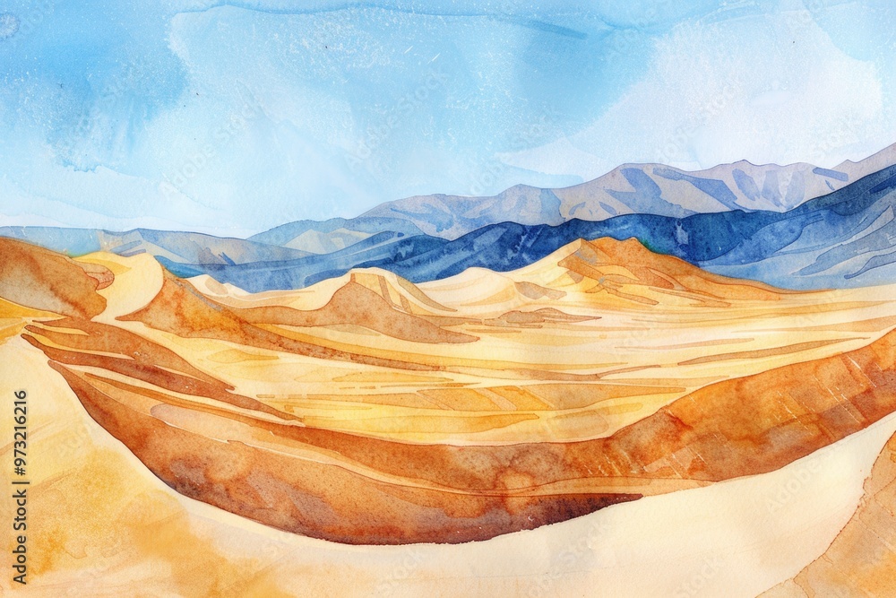 Poster a scenic view of a desert with majestic mountains in the background