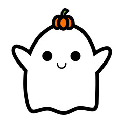 Cute cartoon ghost with pumpkin flat raster design