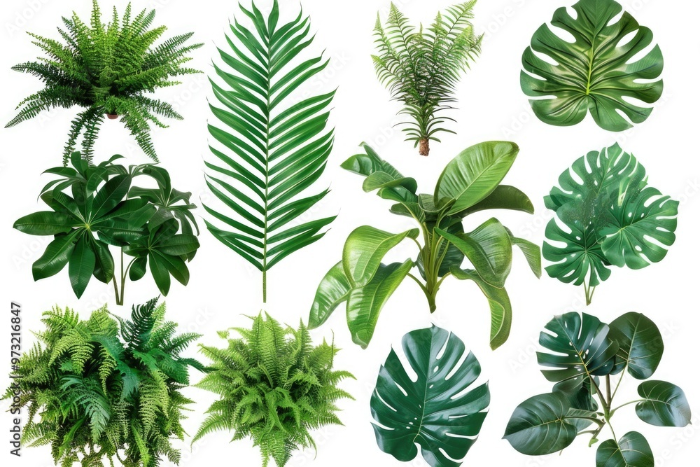Poster A selection of plants arranged on a white surface for display and comparison