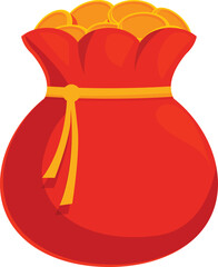 Red money bag overflowing with gold coins representing wealth and prosperity