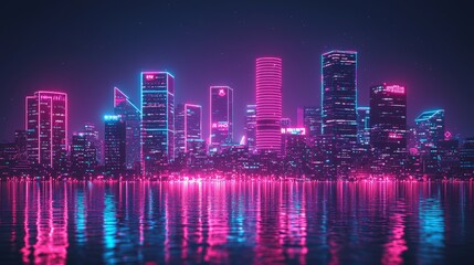 Fototapeta premium A futuristic neon cityscape at night, where all the buildings and streets are lit up in bright, glowing colors, giving a sense of energy and excitement