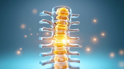 Fototapeta premium Human Spine Anatomy 3D Rendering with Glowing Vertebrae