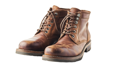 Brown leather boots isolated on white or transparent background