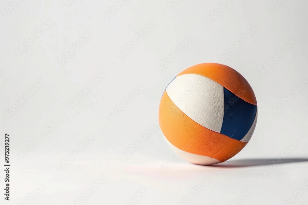 Poster a close-up of an orange and white ball sitting on a white surface, perfect for use in design or phot