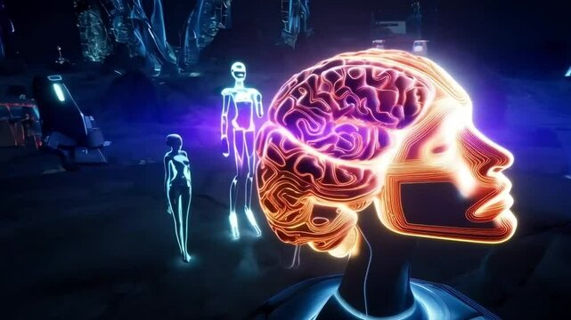 Vivid Neurological Activity in Brain Simulation Illustration
