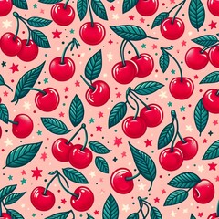 Seamless pattern of cherries wallpaper background